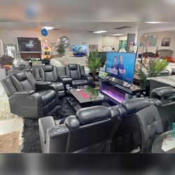 3 Pieces Black Sofa Set