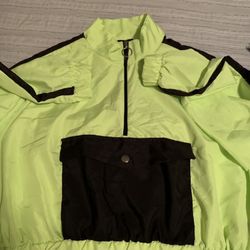 New!! XL Jacket, Windbreaker Lime Green & Black Front Pocket Zip front $20
