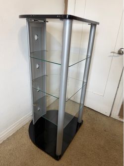 Glass & Silver Media Tower Stand – 4 Shelves | Great Condition