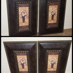 X2 VINTAGE PAMELA GLADDING FLORAL FLOWER VASE BOUQUET FRAMED PAINTING PICTURE ART DUO ACCENT WALL DECOR SET