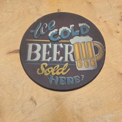 Vintage-Inspired "Ice Cold Beer Sold Here" Round Wooden Sign Large 
