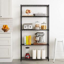  5-Tier Wire Shelving, 35''L x 14''W x 71''H Kitchen Garage Storage Rack Shelf for Pantry Closet Black, Capacity for 450 lbs