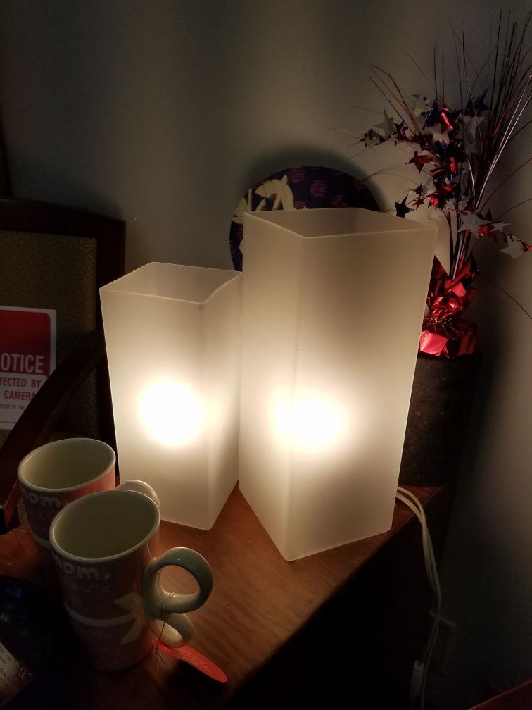 2 IKEA Grono Frosted Glass Rectangular Cylinder Table Desk Accent Lamp Lights