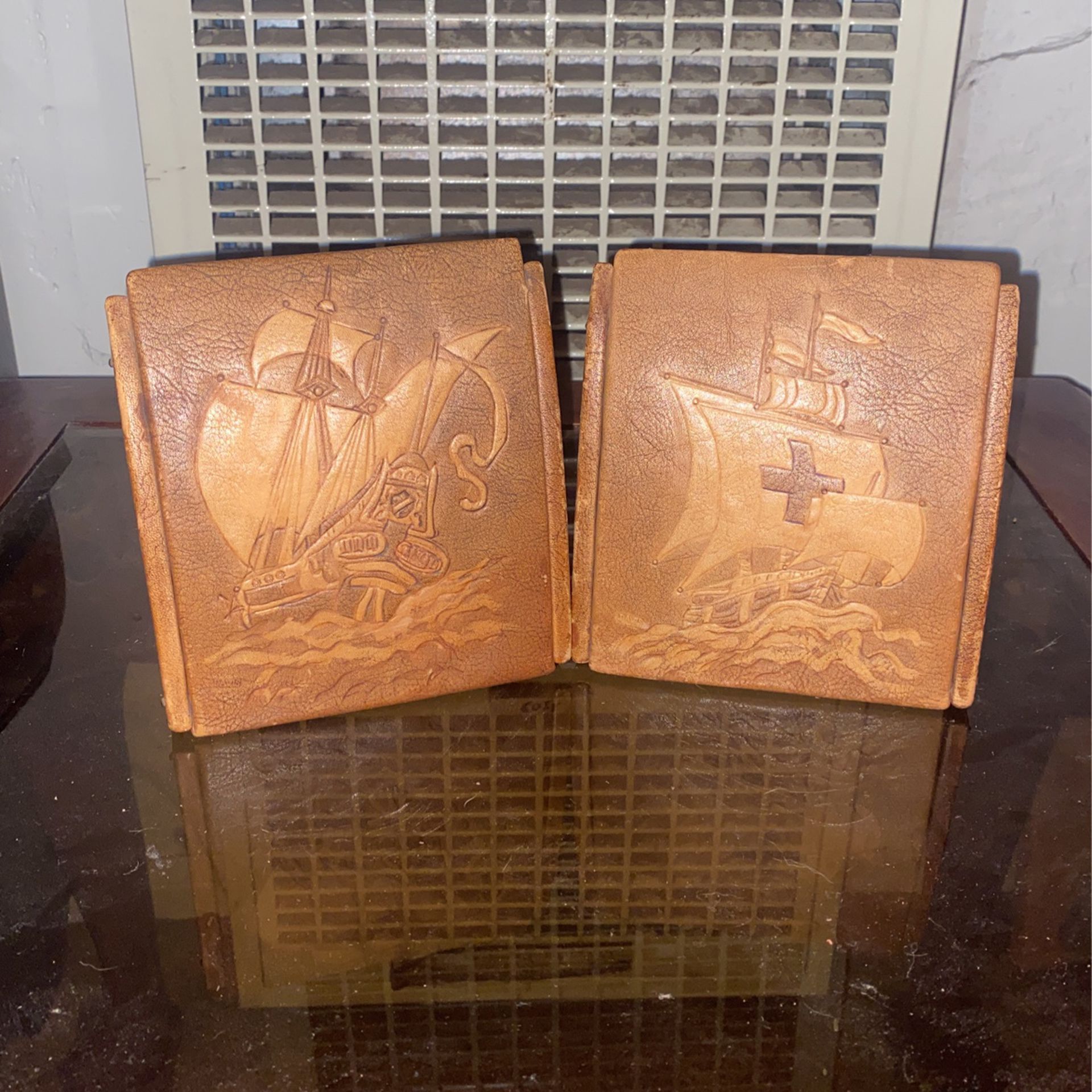 Set Of Leather Antique Bookends 