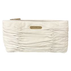 NWT Michael Kors Webster Leather Wallet Clutch Purse Ruched Vanilla 10"x5"