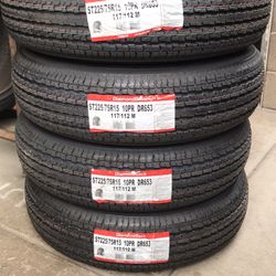 New trailer tires 225/75/15 10 ply Llantas Nuevas MOUNTED BALANCED AND TAX INCLUDEDj