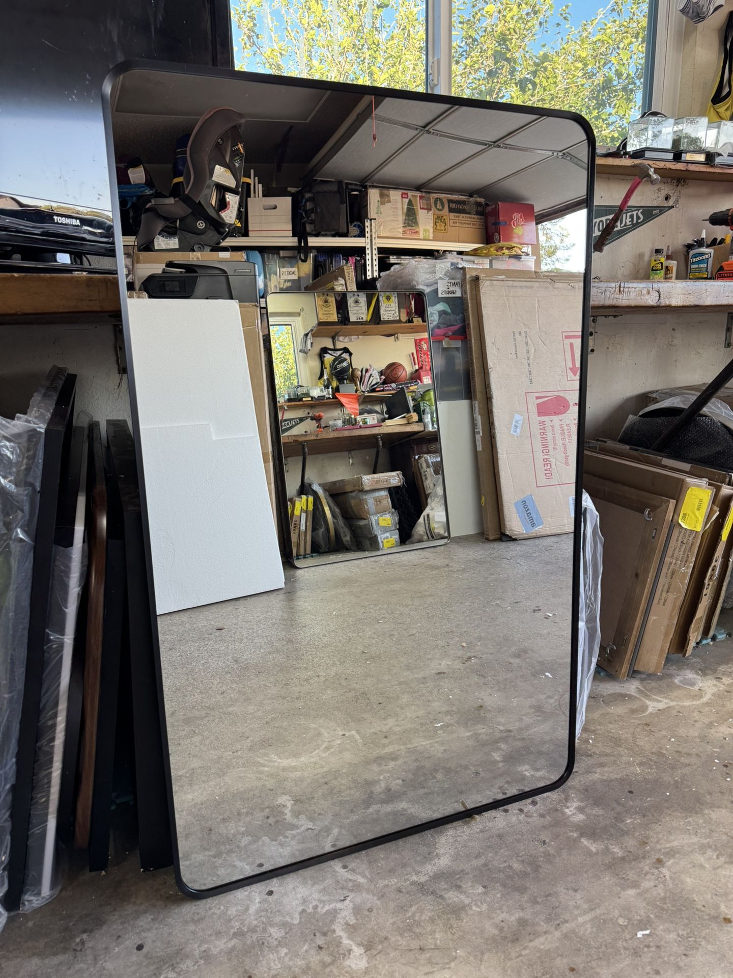 48” x 30” - Black Framed, Rounded Rectangular Bedroom/Living Room/Bathroom/Full Body Mirror