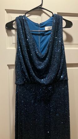 Blue / Teal sequin cowl neck evening gown size 6