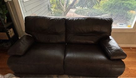 NEEDS SOME TLC BUT VERY COMFY LEATHER COUCH — $10