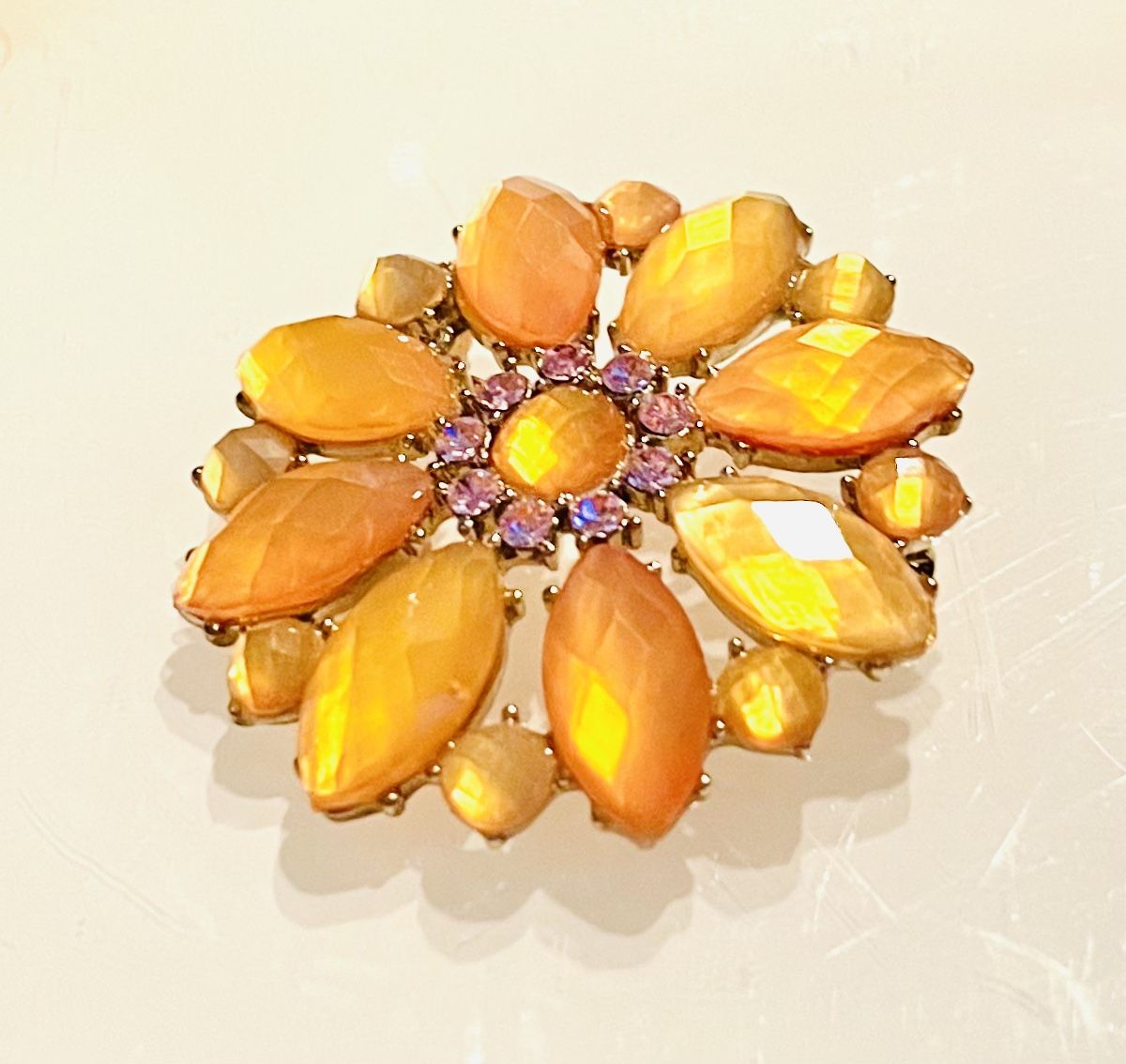 Vintage Butterscotch & Pink Brooch