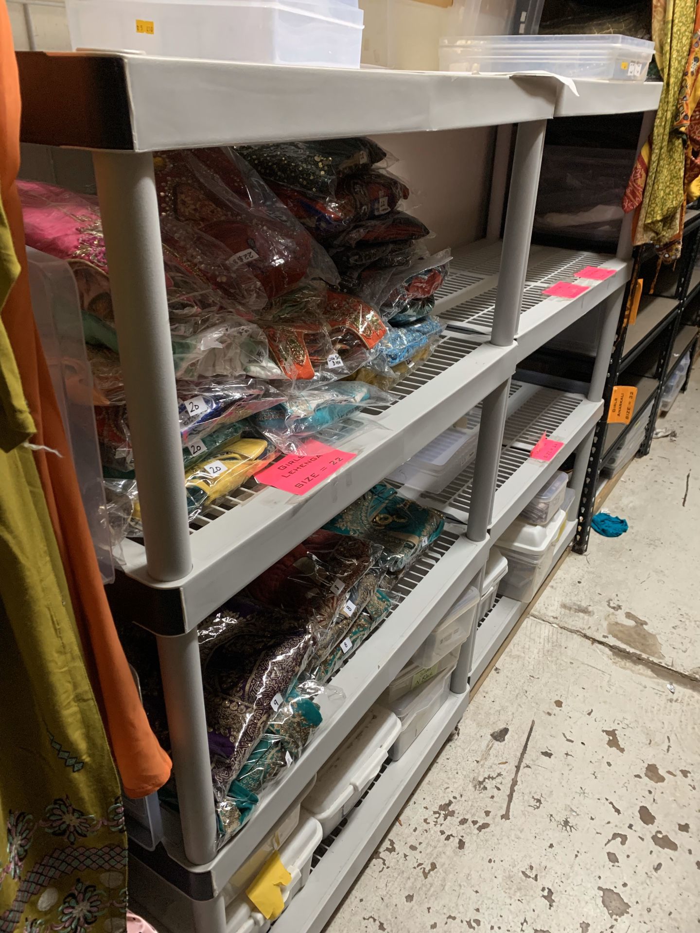 Plastic storage shelves