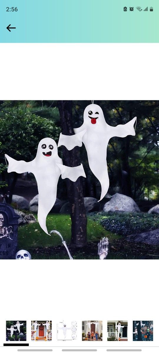 47" Halloween Hanging Ghosts Decorations, 2 Pcs Wrap Ghost Cute Halloween Tree Decorations Outdoor, Friendly Ghost Decor for Porch Yard Patio Garden P