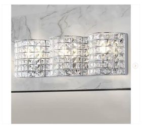 JONATHAN Y Clara Deco 24 in. 3-Light Metal/Crystal Classic Glam LED Vanity Light, Chrome - New