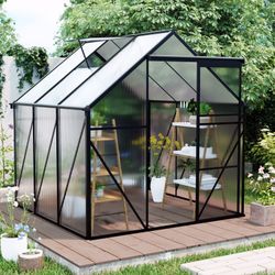 6 ft. x 6 ft. Polycarbonate Walk-In Greenhouse w/ Sliding Door / Vented Roof [Aluminum Frame] [NEW] **Assembly Req