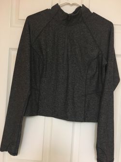 Women's Charcoal Gray Zip-Front Athletic Top Old Navy Active Go Dry Material Regular/Standard Long-sleeve Shirt | Size L