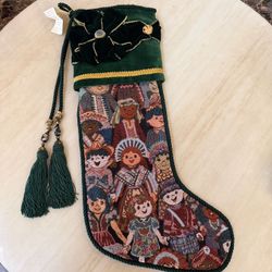 Vintage Joi Ellis Victorian Christmas Stocking Large Velvet Tapestry Tassel 23”