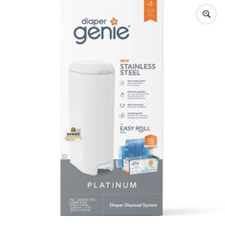 Diaper Genie Platinum Pail,White,Stainless Steel, 1 Diaper Pail,1 Easy Roll 18 Bags, Infant