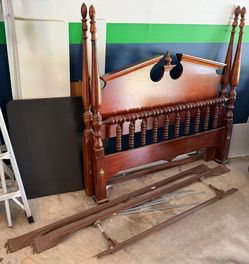 Wood Four-Poster Queen Bed Frame with Rails