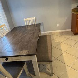 Kitchen/Dining Table Set – 4 Chairs + Bench (Good Condition