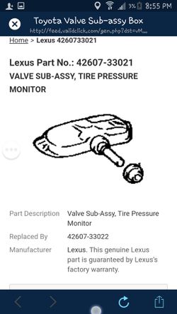 ($65.00 Value)!!!BRAND NEW!!! Lexus or Toyota Models VALVE SUB-ASSY FOR TIRE (42607-33021)