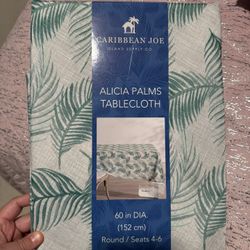 NEW Caribbean Joe Alicia Palms Tablecloth 60” Diameter Round 