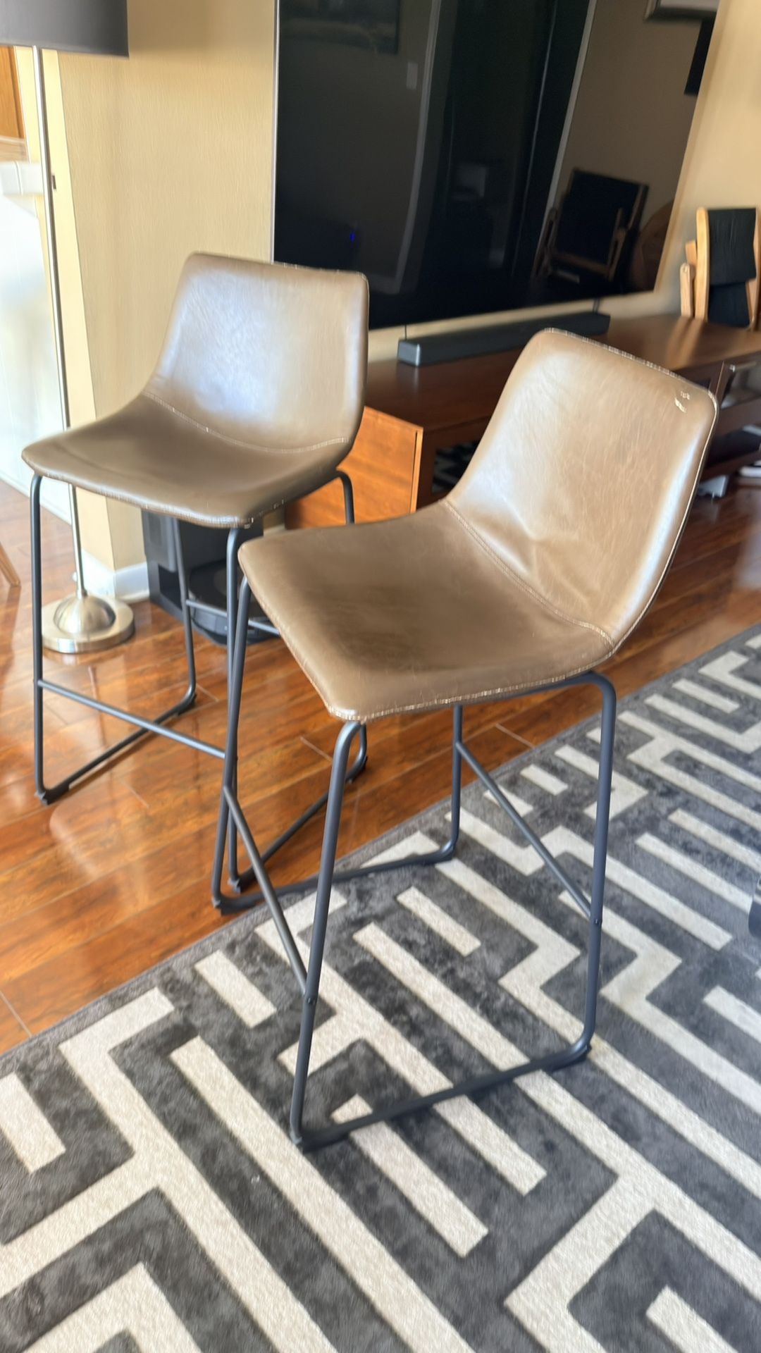 Bar Stools Set of 2, 26 Inches Counter Height Bar Stools with Back, Modern Faux Leather Barstools with Metal Legs and Footrest, Bar Chairs for Kitchen