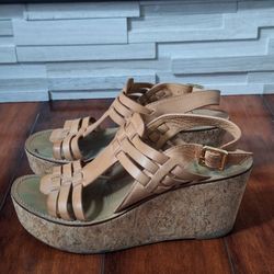 Tory Burch Tan Wedge Sandals with Intricate Straps Size 10.5