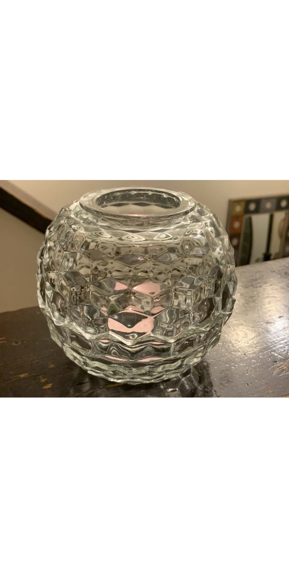 Cubist Style Clear Cut Glass Fairy Lamp Candle Holder Votive Candle HOMCO