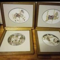 Set Of 4 Beautiful Carousel Horse Pictures