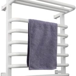 BERGOTO Towel Warmer Rack 9 Bars Wall Mount Plug-in Electric Heated Towel Rack Stainless Steel Drying Rack for Bathroom (White)