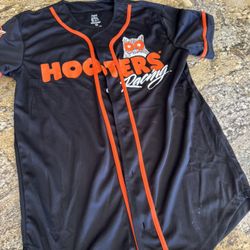 Hooters Racing Baseball Jersey Black Orange Button Up Shirt 00 Owl Logo Sz Med