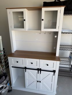 Farmhouse Coffee Bar / Hutch with LED Lighting & Power Outlet