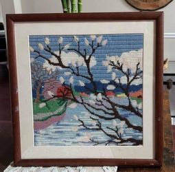 Vintage Hand Stitched Art in Frame ready to hang just $10