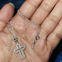 New Sterling Silver Cross Necklace 18in