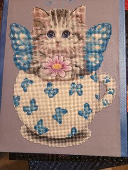 Kitten With Angle Wings In Cup Finished Dimond Art 