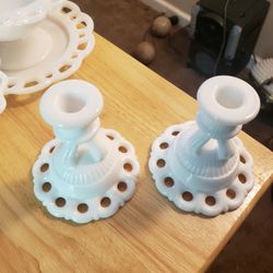 Westmoreland Milk Glass Candlestick Holders/jewelry Stand. Doris Laced Edge.