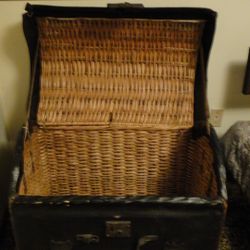 Vintage Leather Trunk Lined With Wicker