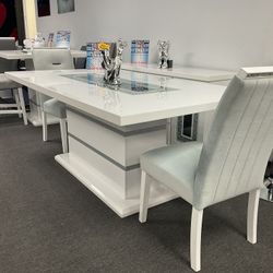 White and grey dining table furniture w/4 FREE CHAIRS. LIQUIDATION SALE 35% off