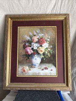 vintage home interiors framed pictures Flower Signed Jack Terry