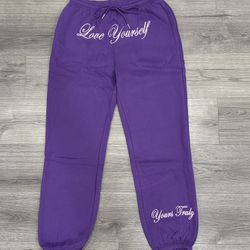 Yours Truly by Phora Purple Cuffed Sweats Joggers With Embroidered Love Yourself Men’s Size Large