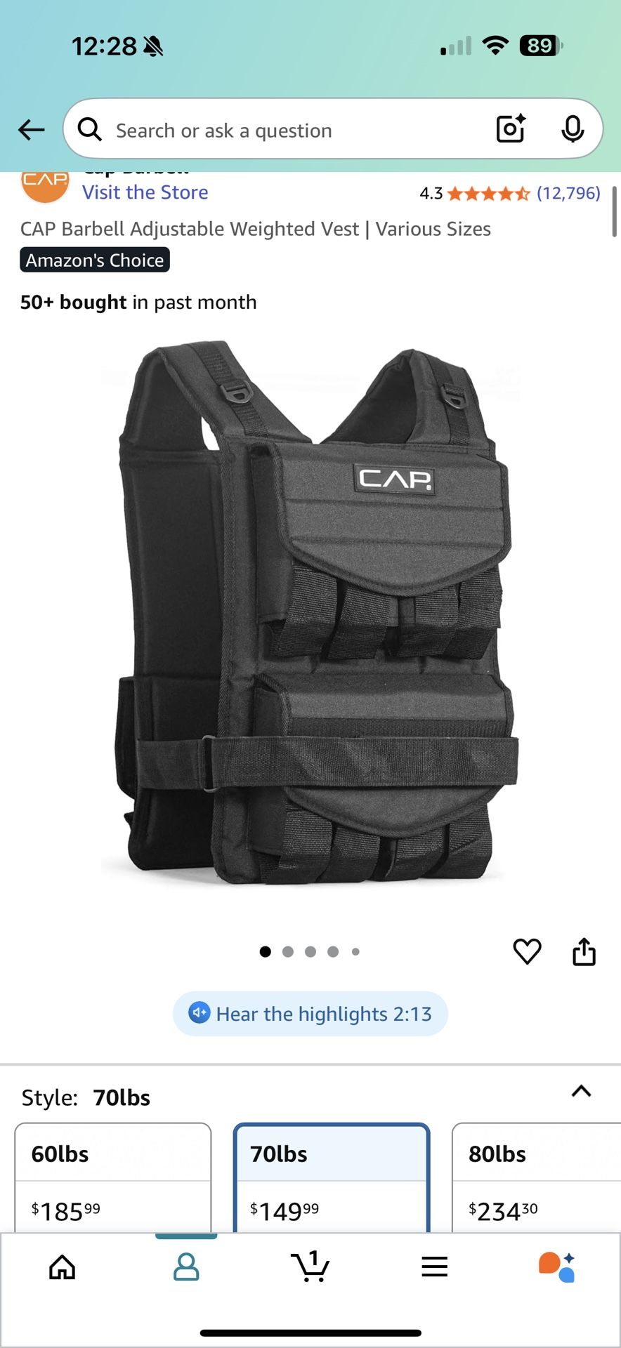 CAP Barbell Adjustable Weighted Vest 70 Pounds 