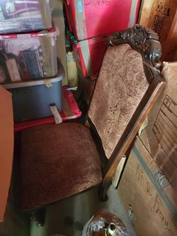Antique Carved Wood Upholstered Chair