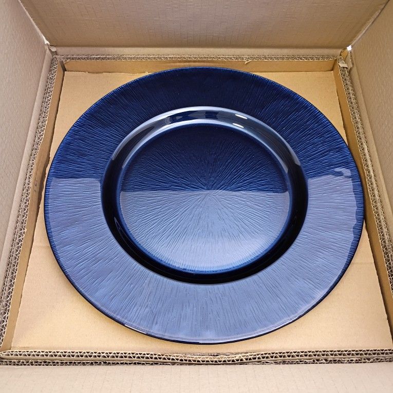 Blue Glass Charger Plates 13 Inch Set Of 4 