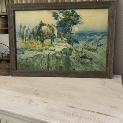 Vintage canvas of “ Innocent Allies" also known as "The Holdup" by Charles M. Russell