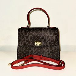 CALVIN KLEIN Red/Brown Women’s Purse w/ Short & Long Handles