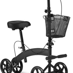 Medline Manual Seated Mobility Scooter Knee Walker, 8” Wheels, 300 lbs. Capacity, Black- for Leg & Foot Injuries, Crutch Alternative, 1 Ct.
