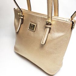 Anne Klein Gold Color Pebbled Faux Leather Tote Handbag 