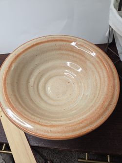 Handmade large pottery bowl signed by artist