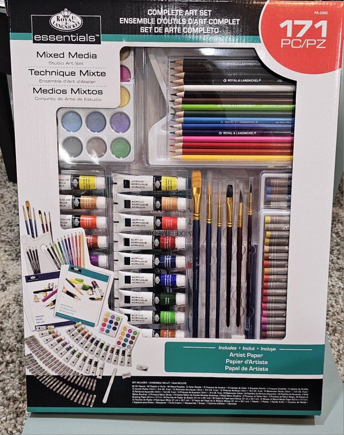 Brand New 171 Pc Complete Art Set - Paint, Brushes & Artist Paper
