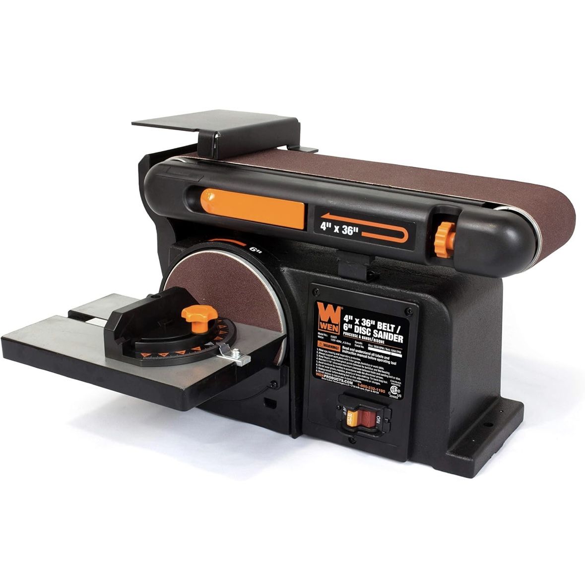 WEN Benchtop Belt and Disc Sander with 4 x 36 in. Belt, 6 in. Disc and Cast Iron Base